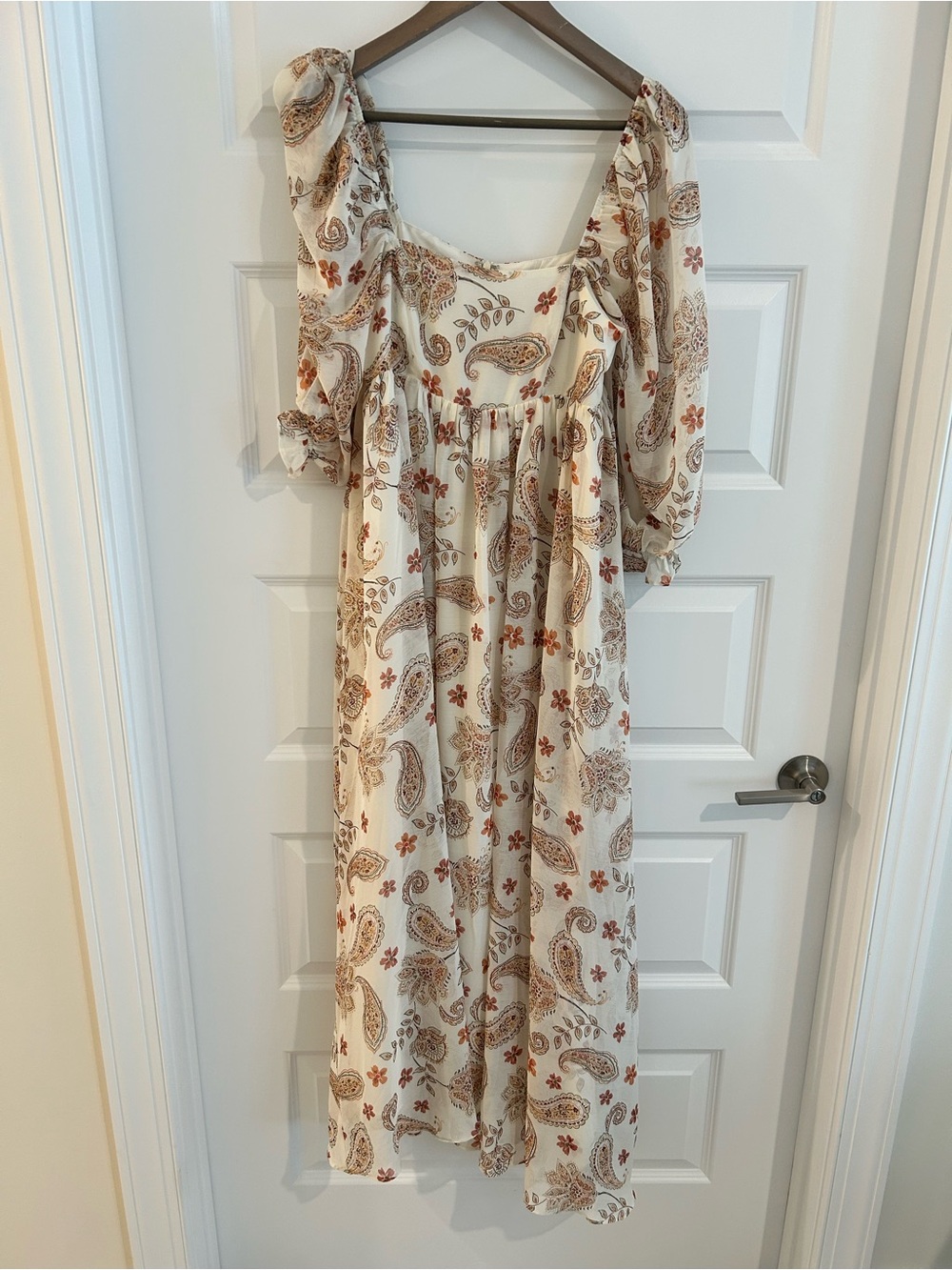 Storia Puff Sleeve Maxi Dress Cream Multi Size S